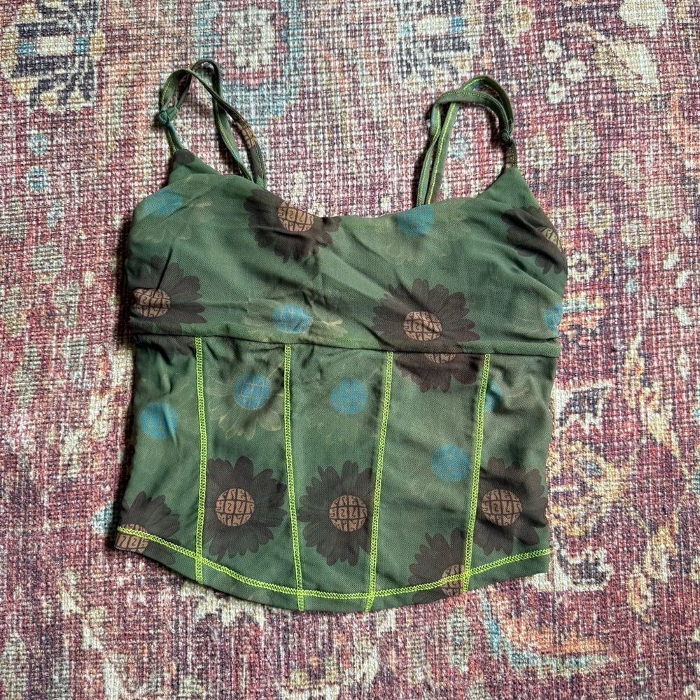 Urban Outfitters Women’s Small Green Floral Mesh Tank Top